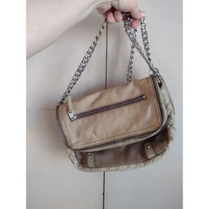 Ash Brand Goat Cow Leather Crossbody Bag Purse Chain Zippers Quilted Neutral Tan